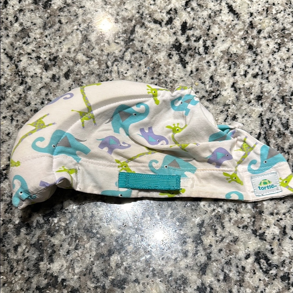 White and Blue Tortle hat for babies to help with flat heads